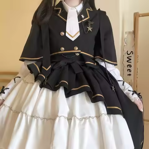 Spring and Augment New Lolita Commander Sets Include Shirt + Dress + Cape + Coat Women Sweet College