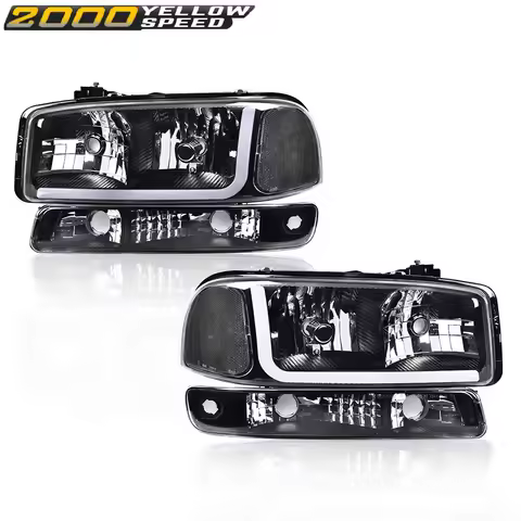 Fit For 99-07 GMC Sierra 1500 2500 LED DRL Black/Clear Headlights+Bumper Lamps