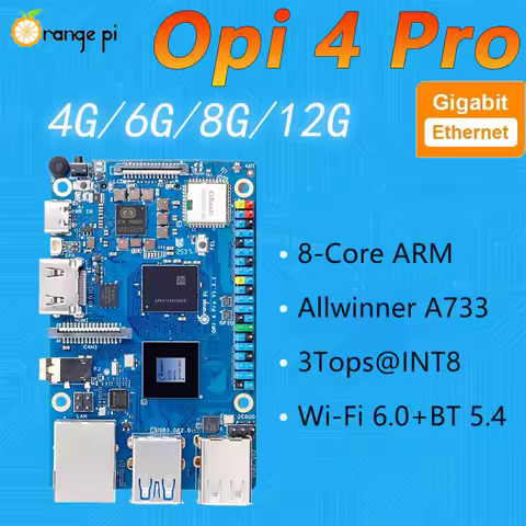 Orange Pi 4 Pro 2GB/6GB/8GB/12GB LPDDR5 Dev Board Allwinner A733 Chip 3Tops NPU Wi-Fi6.0+BT5.4 M.2 M
