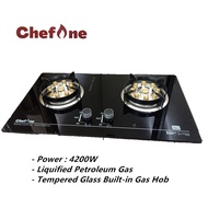 ChefOne UF-GS929GLASS Tempered Glass Double Burner Built-in Gas Hob dapur gas memasak