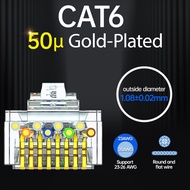 AMPCOM Pass Through 8P8C STP RJ45 Connectors CAT6/CAT5E Shielded 3/50μ Gold-Plated 8P8C Modular Plug