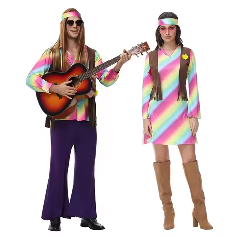 Halloween Carnival Party Retro 60s 70s Rock Disco Hippie Costumes Adult Fancy Dress Cosplay for Wome
