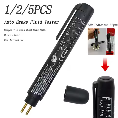 1/2/5PCS Automotive Brake Fluid Tester Pen 5 LED Indicator Light Compatible with DOT3 DOT4 DOT5 Brak