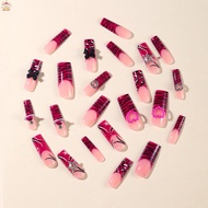 Long Square Rose Red Press on Nails  3D Press ons Gothic Gyaru Acrylic Nails for DIY Nail Design Art