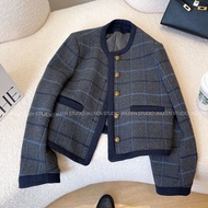[Hi Girl] Small Jacket Women Short Style 2026 Autumn Korean Version Thick Retro Plaidfrench styleWoo