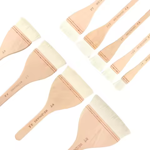 1Pc Flat Paddle Paint Brush with Long Handle 1-4 Inch Large Scale Artist Craft Brush for Oil and Acr