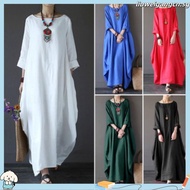 Baju Raya 2024 Ethnic Style Cotton and Linen Dress Women Oversized Dress Muslimah Women's Clothing L