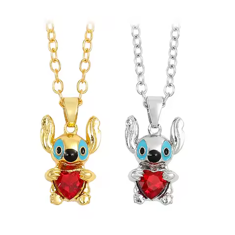 Lilo and Stitch Necklace, Kawai Heart Necklace, Y2k Accessories, Gold Color Jewelry, Party Gift, 1 P