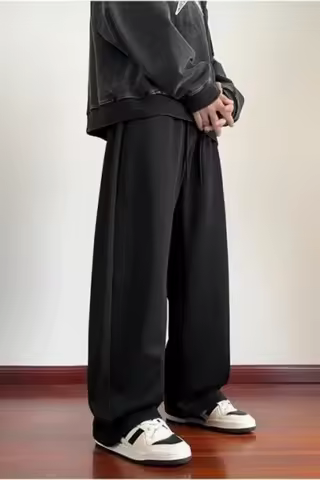 Wide-leg sweatpants Men's straight-leg pants Large men's black slacks Streetwear sweatpants Jogging 