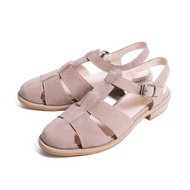 簡約寬版編織真皮漁夫鞋麂皮駝色