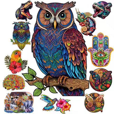 Intelligent Wood Jigsaws Games OWL Wooden Puzzle Unique Shape Animal Jigsaw for Adult Kids Brain Twi