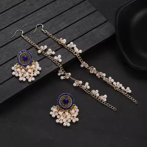 Retro Indian Tribal Earrings for Women Bohemia Multilayer Pearl Tassel Crystal Round Jhumka Earrings