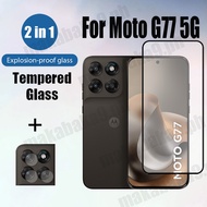 2 in 1 Moto G77 Tempered Glass Screen Protector For Motorola G Max G06 G56 G75 G35 G15 4G 5G + Camer