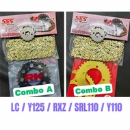 SSS RK RACING CHAIN SPROCKET SET 415 RXZ Y125 LC135 LAGENDA Y110 GEAR SPOKET SPOCKET GOLD LC SRL110 