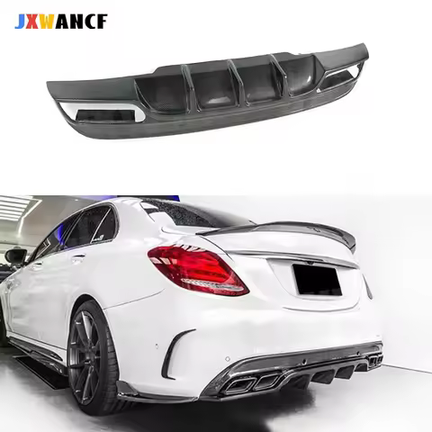 JXWANCF Carbon Fiber Rear Bumper Lip Diffuser Spoiler for Benz C class W205 Sedan C200 C300 C63 AMG 