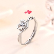 Women 925 Sterling Silver Love Heart Open Adjustable Rings 18K White Gold Plated Wedding Engagement Promise Band Ring