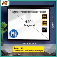 120" / 120 inch 16:9 Motorized Screen / Electric Projector Screen with Remote Control (104.58" Width