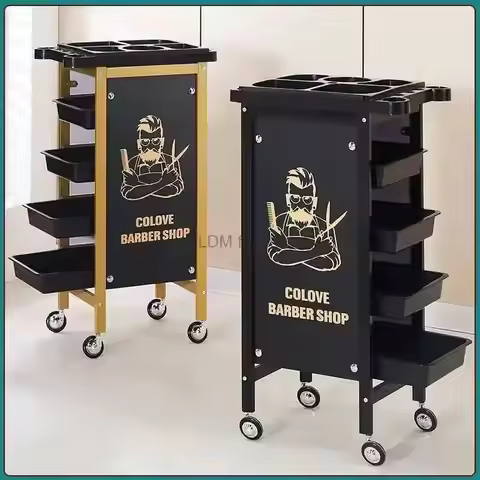 Trolley Iron Auxiliary Hair Salon Cart Vintage Multi-layer Partition Rolling Cart Mobile Pulley Rust
