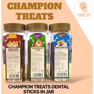 Champion Treats | Dental Beef Tendon, Grain Dental Sticks, Dental Beef in Jar for Dog