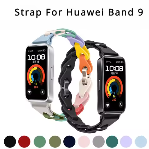 Chain Buckle Silicone Metal Strap for Huawei Band 9 Bracelet Fashion Women Replacement Wristband for