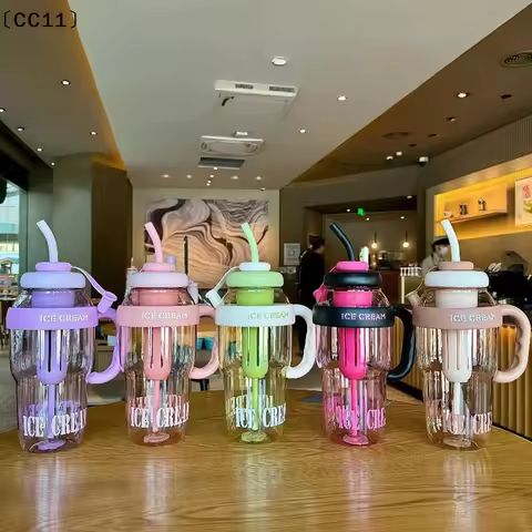 1Pcs Cute Portable Children's Plastic Cup Leakproof With Straw Sports Water Cup Summer 1300ML Large