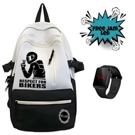 Tas Ransel Anak Laki Laki dan Perempuan Model Kargo Gambar Respect For Bikers Kekinian Terbaru 2025