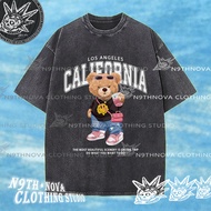 24h Shipping N9THNOVA Retro California Bear Pure Cotton Washed T-Shirt Unisex Style 2