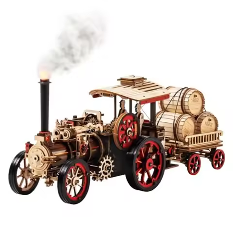 Car Model Building Kit 3D Wooden Puzzle Steam Kit 1:28 Mechanical Steam Locomotive Awesome Gifts for