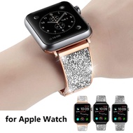 [HOT JUXXKWIHGWH 514] Bling สร้อยข้อมือนาฬิกาสำหรับ Apple Watch 7 41มม. 45มม. สายนาฬิกาโลหะ Dressy สำหรับ IWatch SE Series 6/5/4/3สายนาฬิกา44มม. 40มม.
