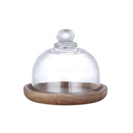 Cheese Dome Glass Dome with Wooden Base Mini Cake Stand Glass Display Dome Cloche Clear Glass Bell Jar Cover for Dessert Cheese Candy Plants Succulents opportune