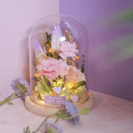 無盡愛你康乃馨LED燈底座玻璃罩 永生花玻璃罩盅