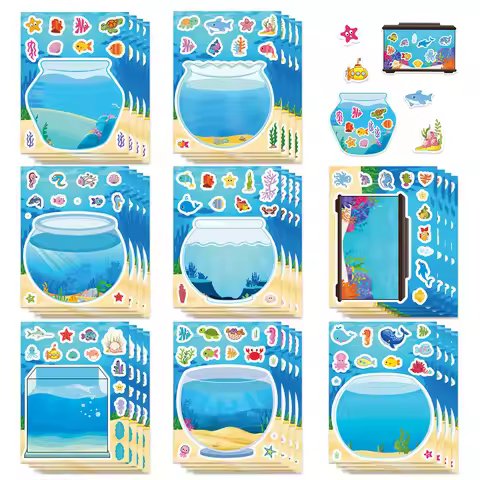8 Pieces Fish Tank Marine Animal Scenery Puzzle Stickers Kids' Cartoon DIY Puzzle Decals for Craft G