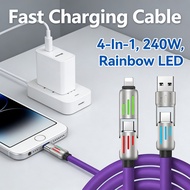 Cable 4-in-1 LED Fast Charging 240W Data Magnetic Typec Fast Rainbow Light
