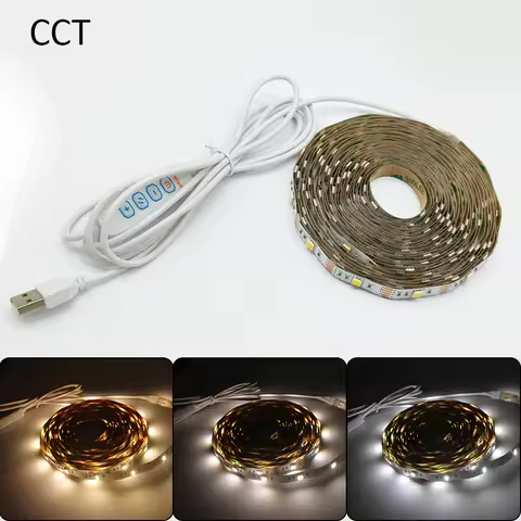 CCT LED Strip Lights 5V USB Dimmable 30LEDs/m SMD5050 CW WW Dual White Flexible Ribbon Mini Controll