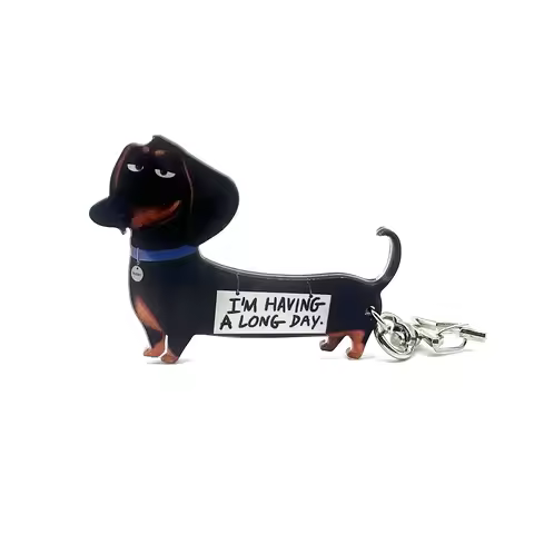 1 pcs interesting dachshund hot dog acrylic keychain 2D "I had a great day today" men's and women's 