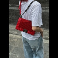 Chanel leboy 小號 紅色拼毛呢鏈條包