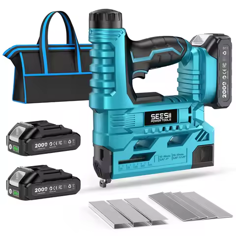 SEESII 18 Gauge Cordless Brad Nail Gun 1000 Brad Nails Cordless Stapler Framing Nailer Furniture Pow