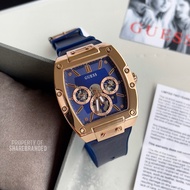 ( OFFICIAL WARRANTY ) Guess Phoenix Multifunction Quartz Watch Rose Gold Tone Case Blue Leather/Sili