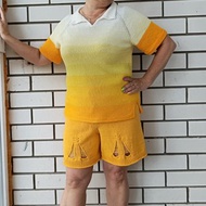 套裝純棉女夏季黃色T卹+短褲