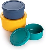 KSENDALO Silicone Bowls with Lid Set of 3 from 15.42oz/1300mL to 13.5oz/400mL, Reusable Unbreakable