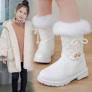 Girls Princess Boots Warm Shoes for Winter Kids Long Boots with Fur 2024 New Fashion Sweet Girls Lea