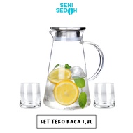 1.8L Heat Resistant Glass Pitcher Set of 2 Borosilicate Glass Water Jug Aesthetic Drinking Water Ket