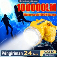 Senter Kepala Selam 100Watt Hi Tech LED Super Terang Waterproof Lithium Cas Recas Rechargeable Isi U