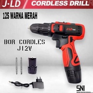 JLD Bor baterai 12 Volt Bor Tangan J12S Bor Cordless 1 baterai