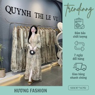 Huong fashion brocade dress with lace