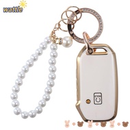 WATTLE Key  Shell, Gold Edge Pearl for Lexus Key Fob Cover, Car Key Fob Accessories TPU White Car Key Fob for Toyota