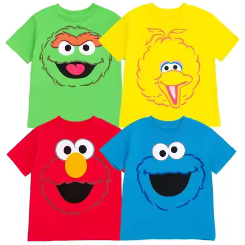 Sesame Street Men's and Women's Spring and Summer T-shirts Elmo Oscar Big Bird Biscuit Monster Cute 
