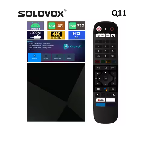 SOLOVOX 2024 Q11 CherryTV Live Android 11 TV BOX 4G 32G S905X4 Quad Core WiFi 5G 1000M Network OTT S