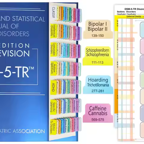100-Pack Colorful & Laminated Dsm-5-Tr Tabs With Alignment Guide And Disorder Descriptions - Essenti
