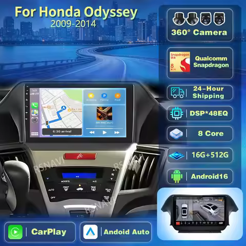 Android 16 Carplay Auto For Honda Odyssey 4 RB3 RB4 2008-2014 Car Radio Multimedia Video Player Navi